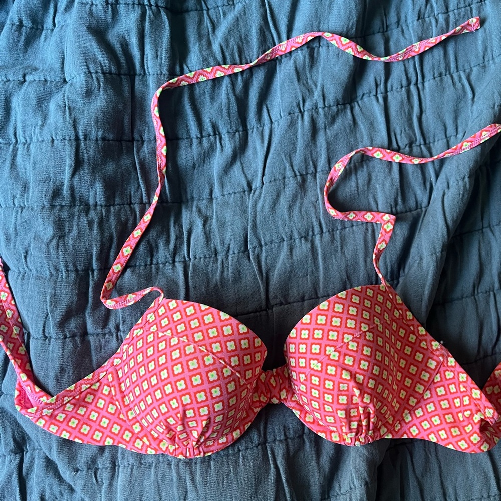 aerie bikini push up pink geometric pattern swim top